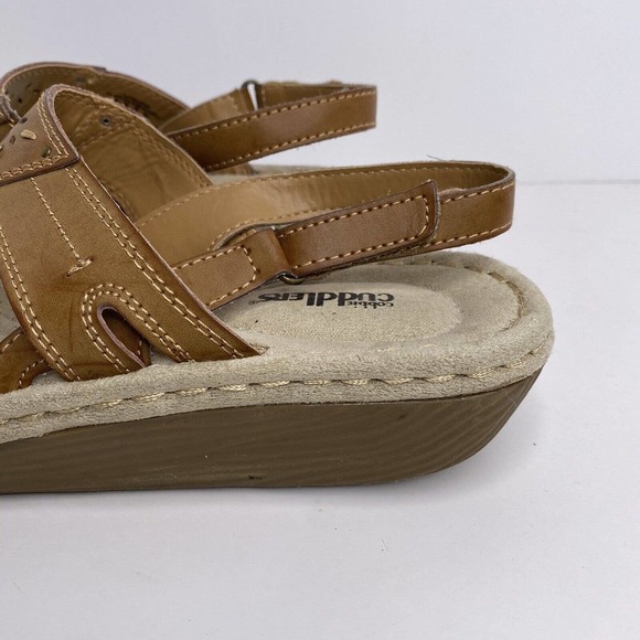 Cobbie Cuddlers Tan Leather Sandal Shoes Sz 8.5 W Hook And Loop Womens Comfort - Picture 4 of 10